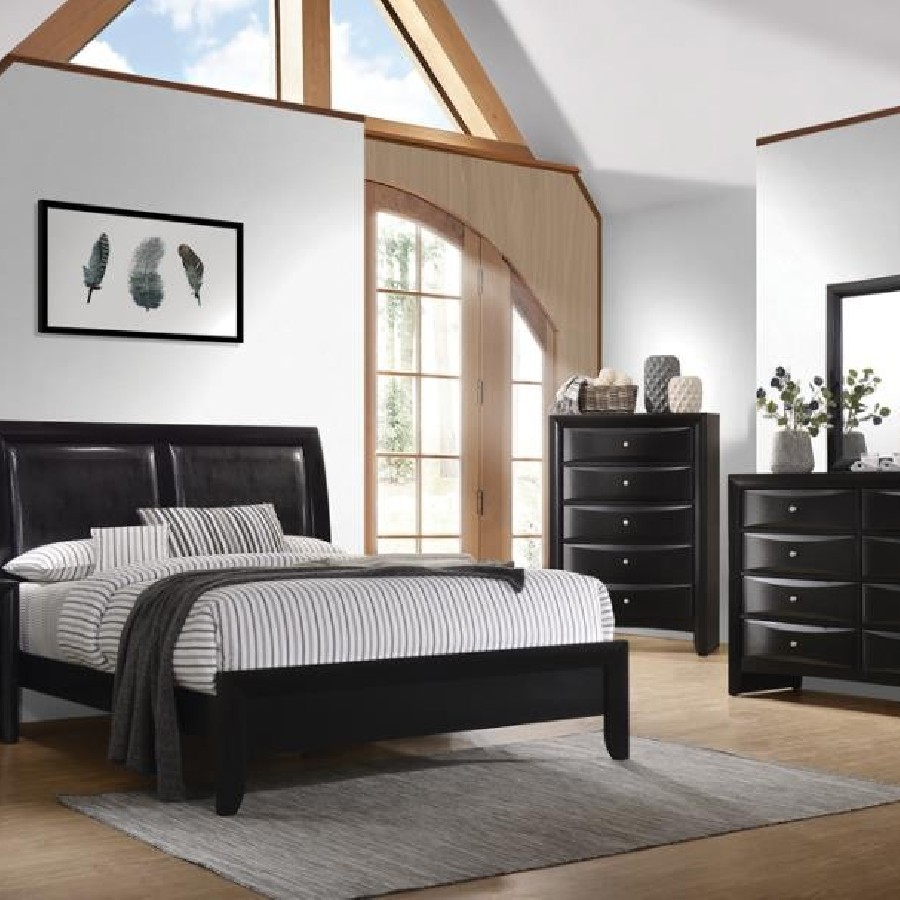 Briana Eastern King Upholstered Panel Bed Black