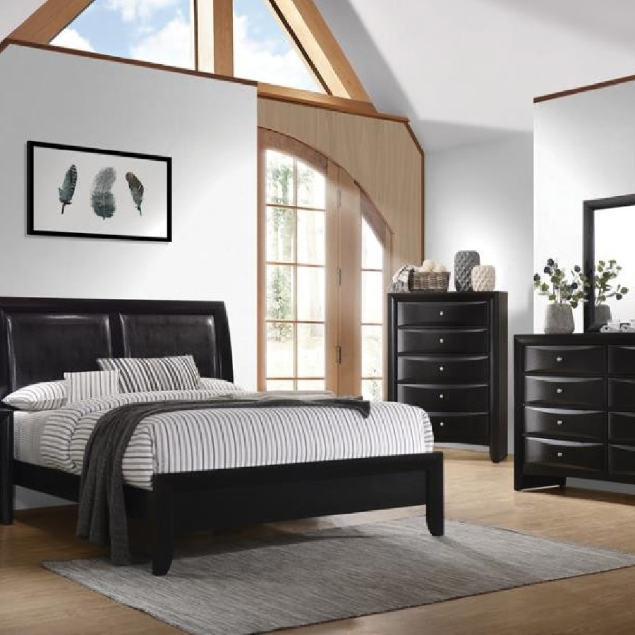 Briana California King Upholstered Panel Bed Black