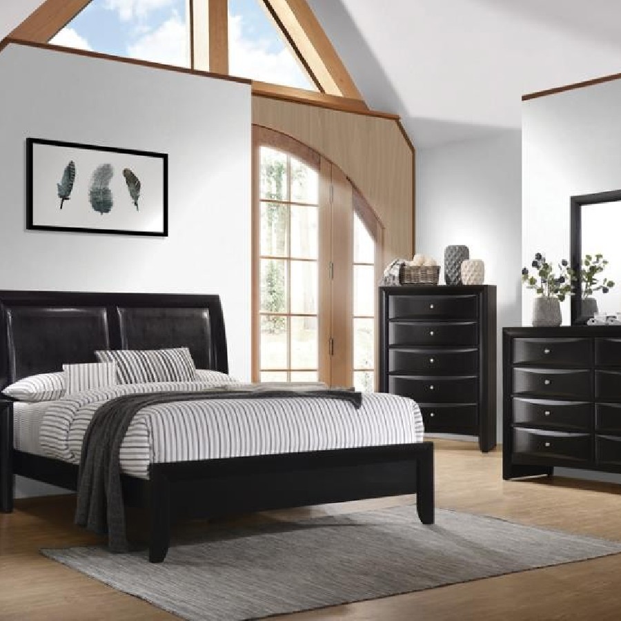 Briana Queen Upholstered Panel Bed Black