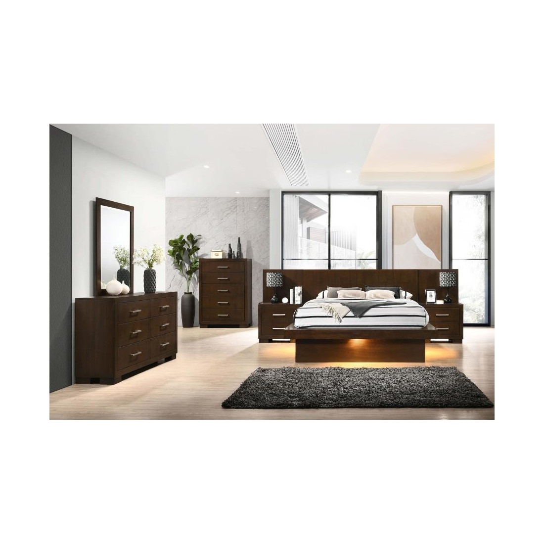 Jessica 5-piece Queen LED Bedroom Set Cappuccino