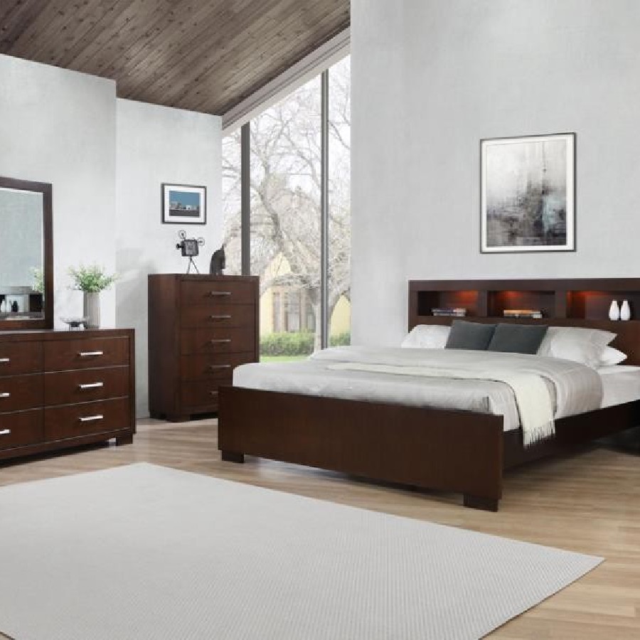 Jessica California King Bed with Storage Headboard Cappuccino