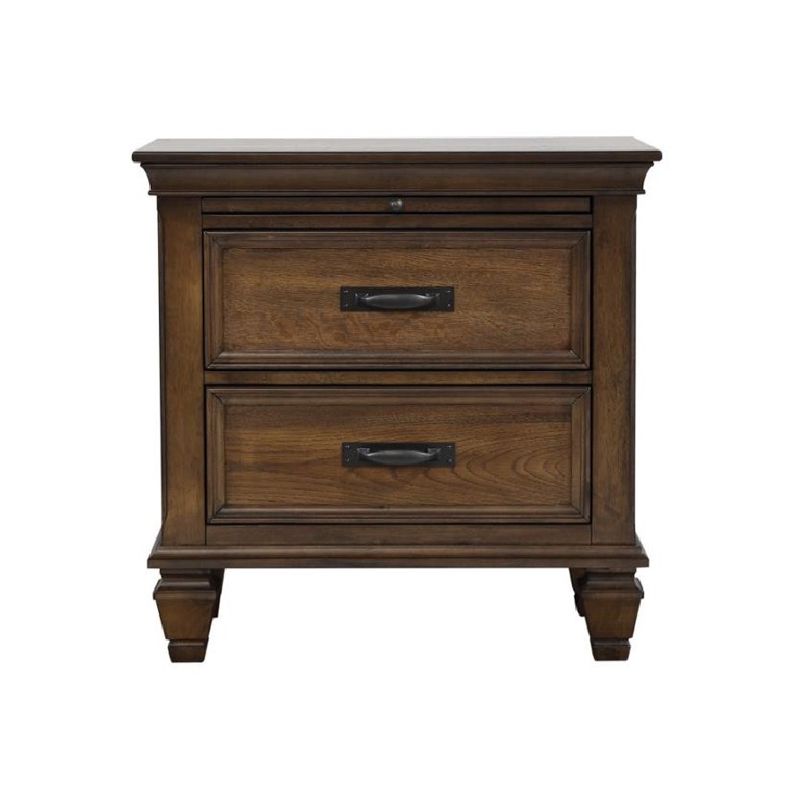 2-drawer Nightstand with Pull Out Tray Burnished Oak