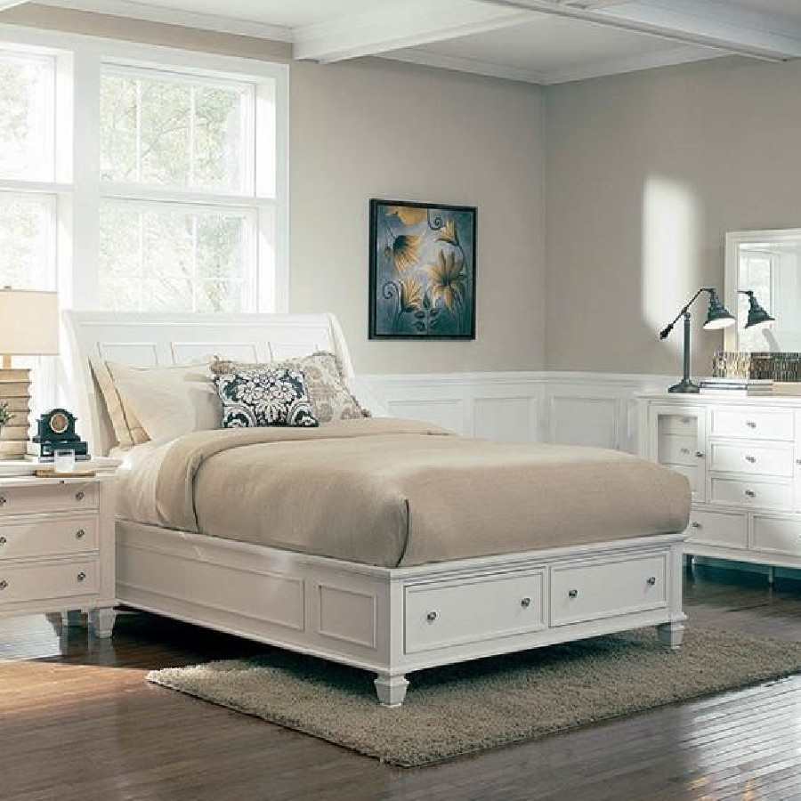 Sandy Beach Eastern King Storage Sleigh Bed White