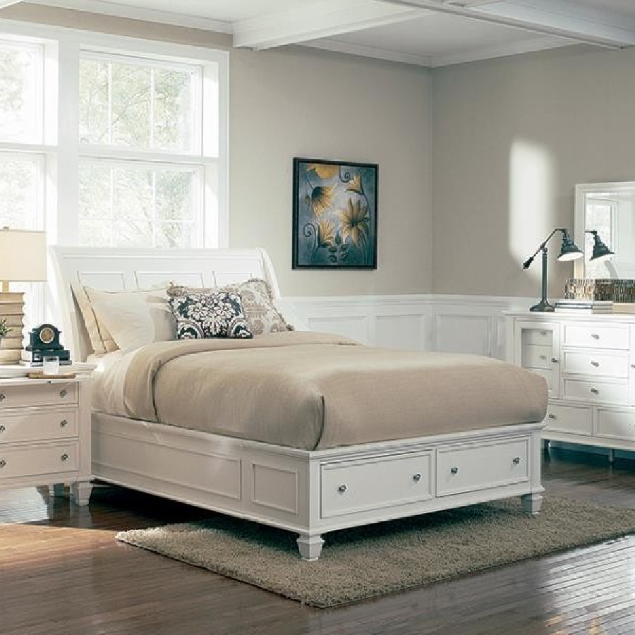 Sandy Beach California King Storage Sleigh Bed White