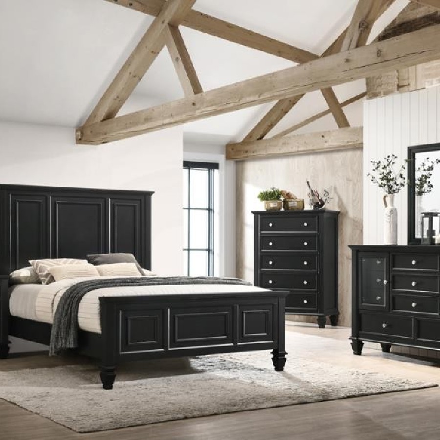 Sandy Beach Eastern King Panel Bed with High Headboard Black