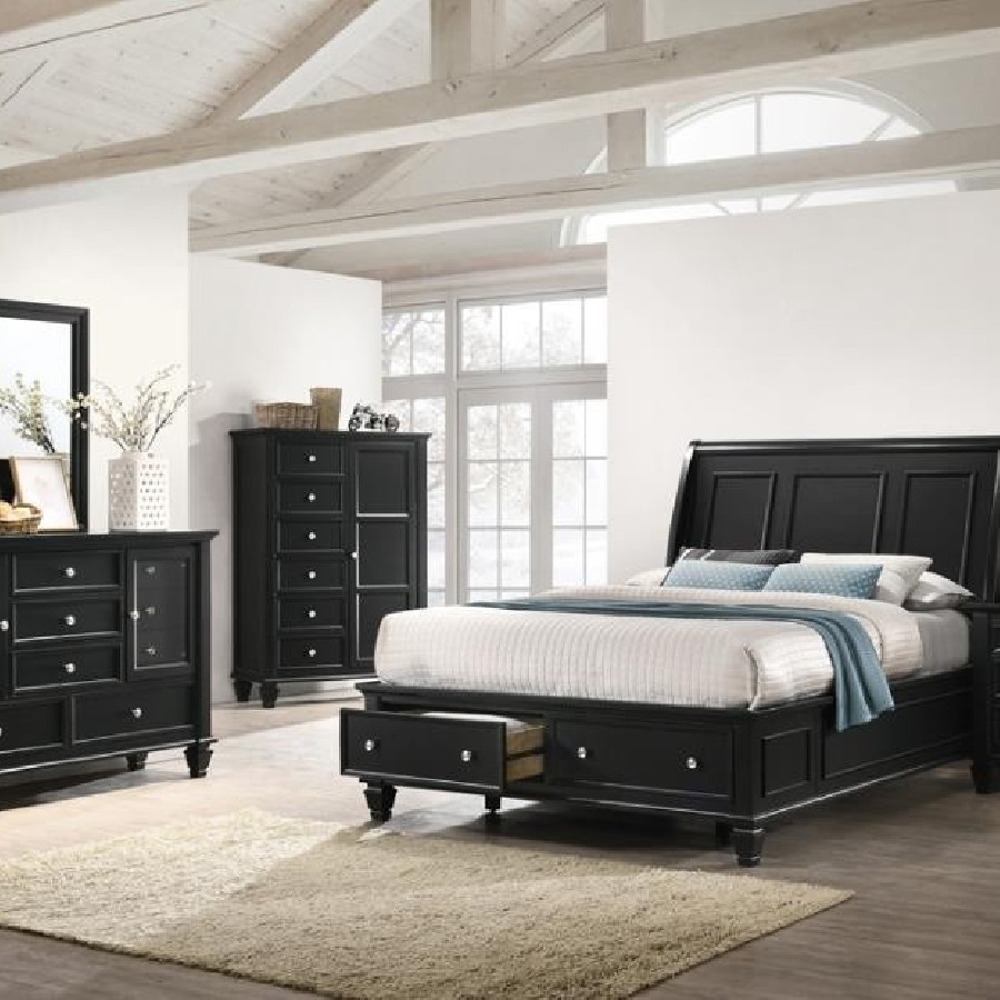 Sandy Beach Eastern King Storage Sleigh Bed Black