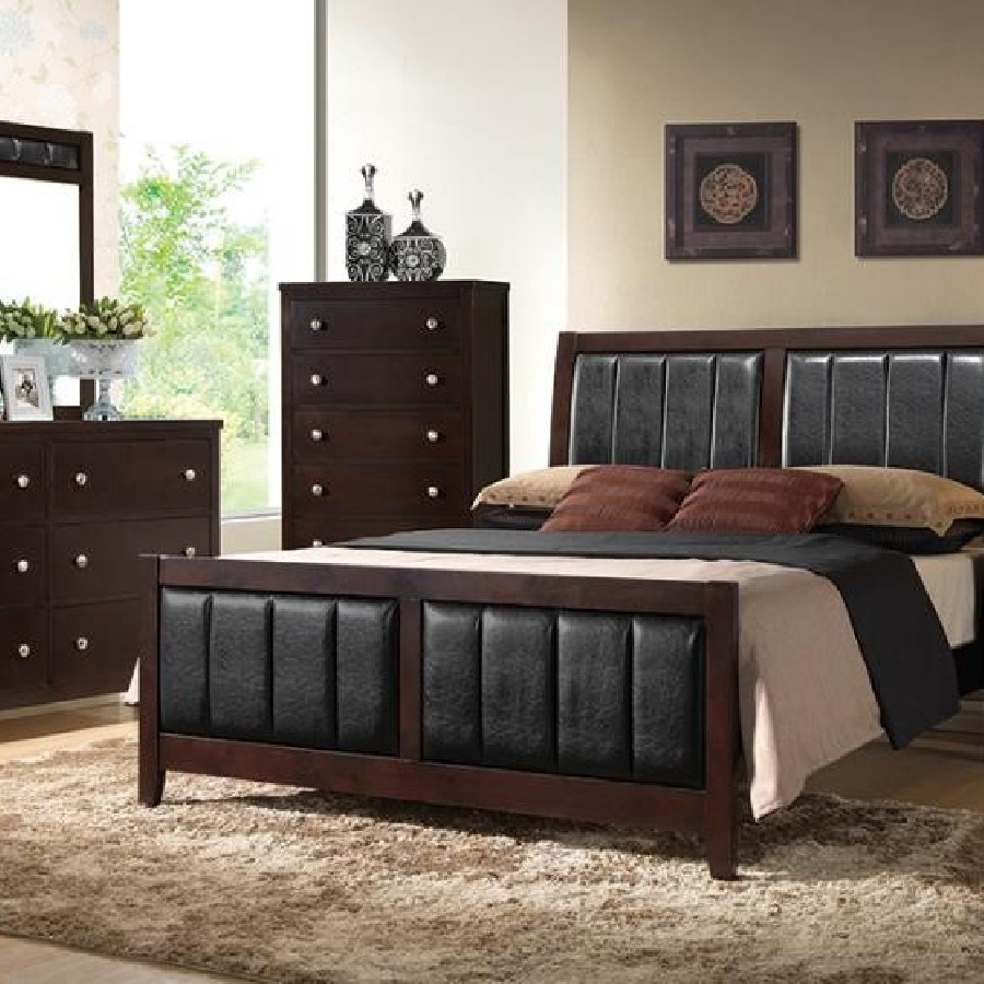 Carlton Eastern King Upholstered Bed Cappuccino and Black