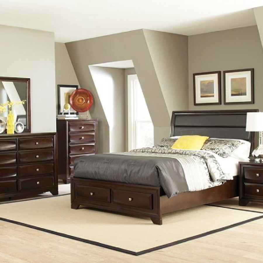 Jaxson Eastern King Storage Bed with Upholstered Headboard Cappuccino