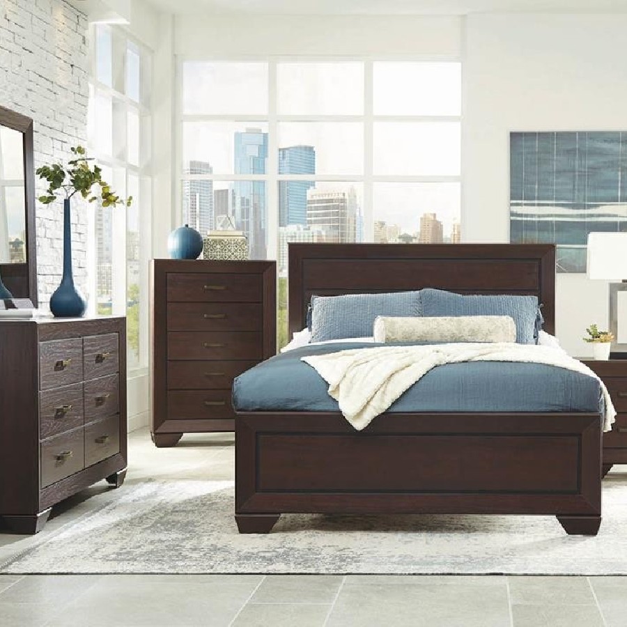 Kauffman Eastern King Panel Bed Dark Cocoa