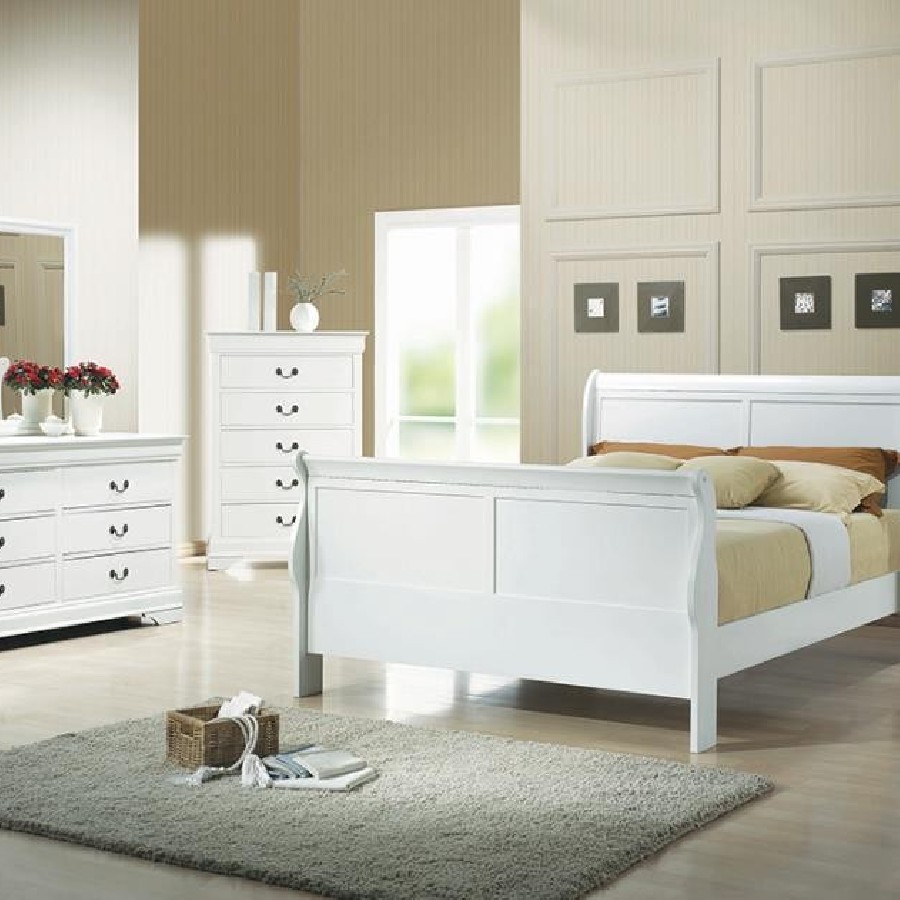 Louis Philippe Queen Sleigh Panel Bed White