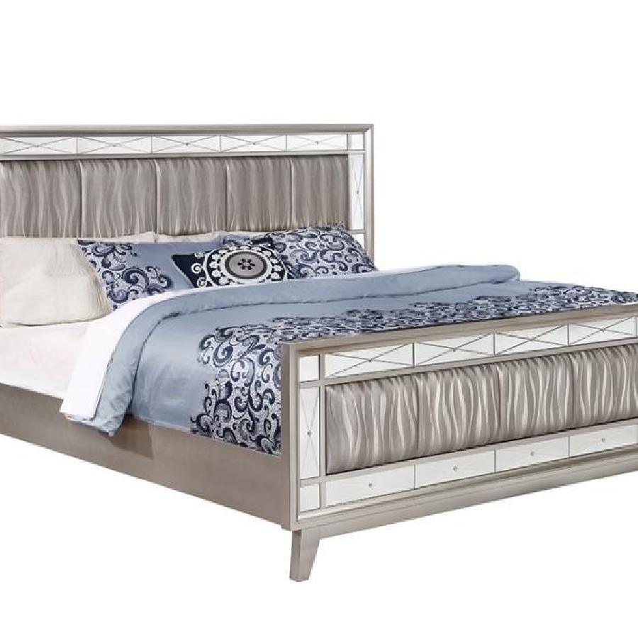 Leighton Full Panel Bed with Mirrored Accents Mercury Metallic