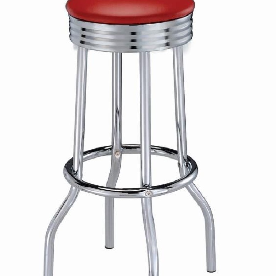 Upholstered Top Bar Stools Red and Chrome (Set of 2)