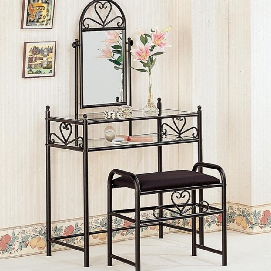 2-piece Metal Vanity Set with Glass Top Black