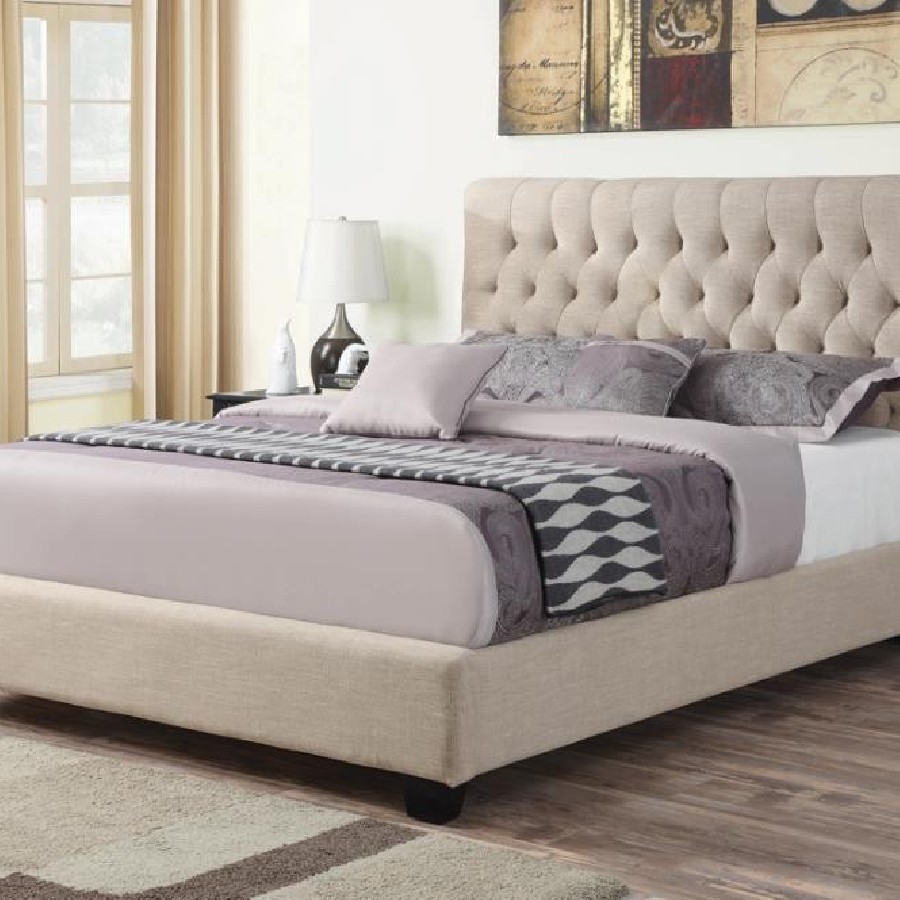 Chloe Tufted Upholstered Eastern King Bed Oatmeal