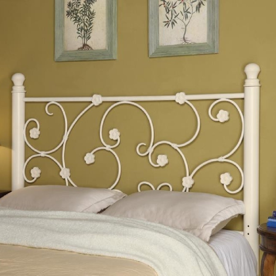 Full/Queen Headboard with Floral Pattern White