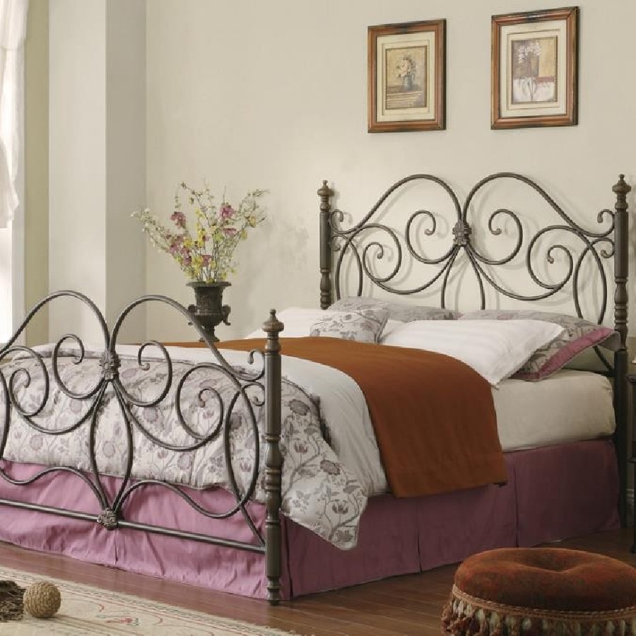 London Eastern King Metal Scroll Bed Dark Bronze