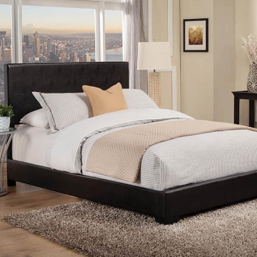 Conner Eastern King Upholstered Panel Bed Black