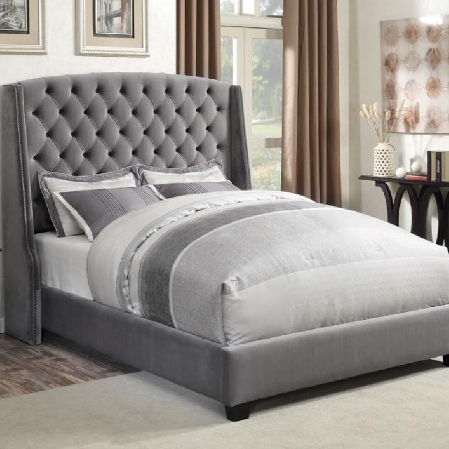 Pissarro Eastern King Tufted Upholstered Bed Grey