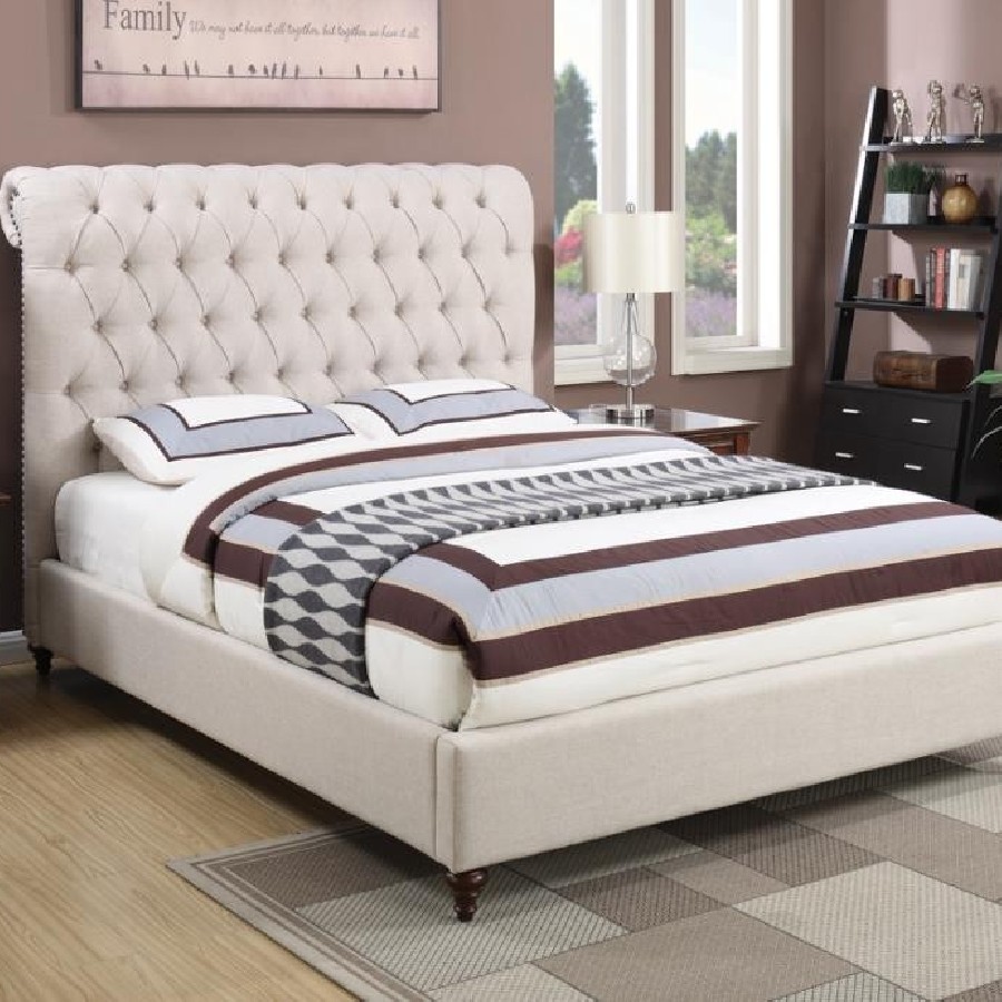 Devon Button Tufted Upholstered California King Bed Beige