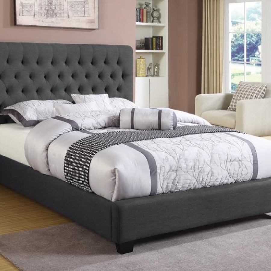 Chloe Tufted Upholstered Eastern King Bed Charcoal