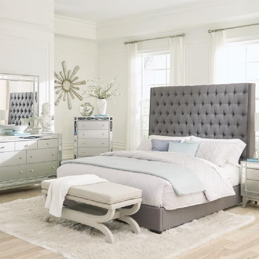 Camille Eastern King Button Tufted Bed Grey