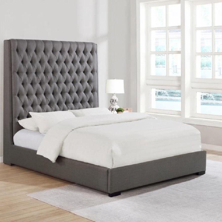 Camille California King Button Tufted Bed Grey