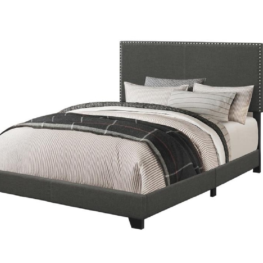 Boyd Full Upholstered Bed with Nailhead Trim Charcoal