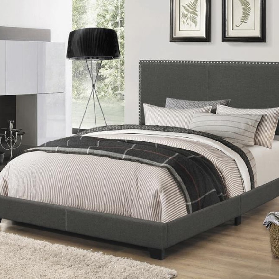 Boyd Eastern King Upholstered Bed with Nailhead Trim Charcoal