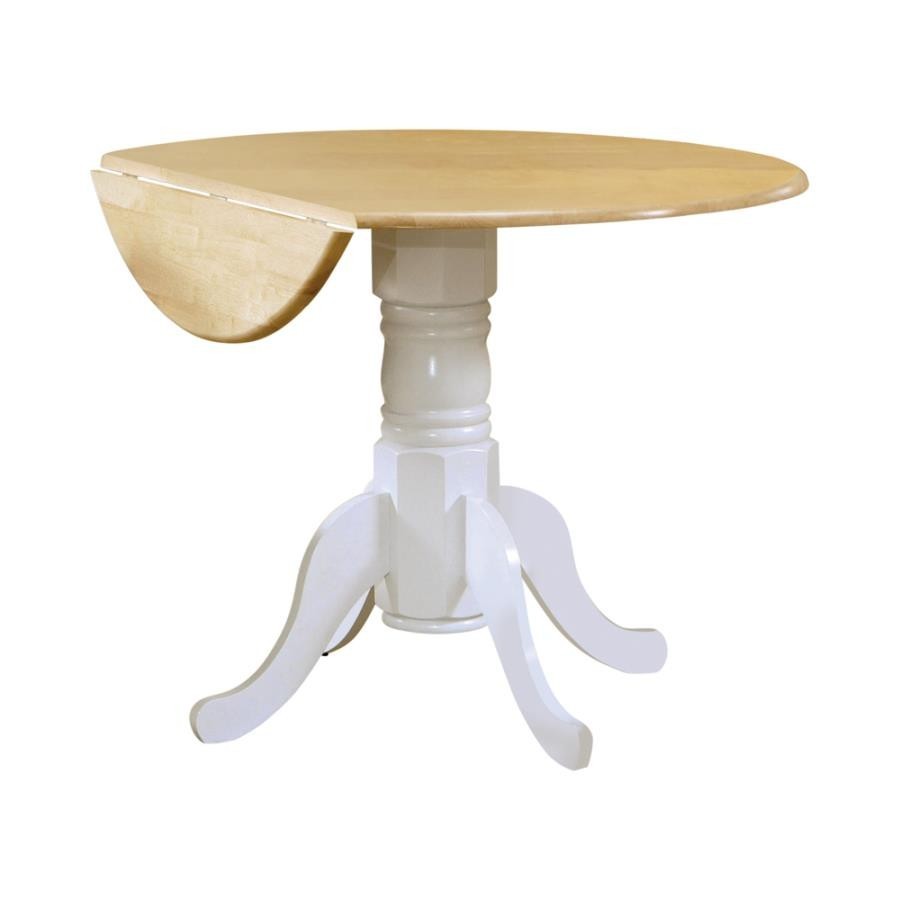 Drop Leaf Round Dining Table Natural Brown and White