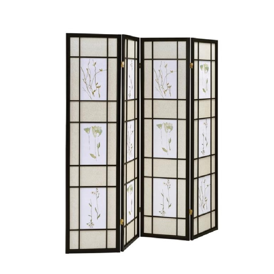 4-panel Floral Print Folding Screen Multi-color