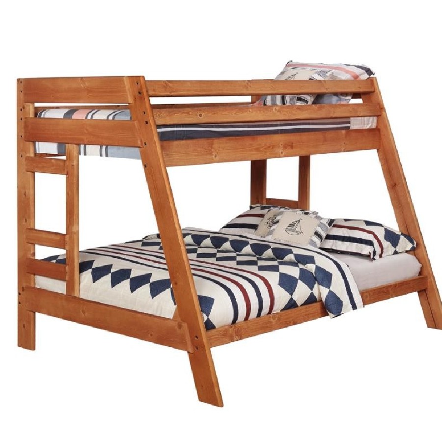 Wrangle Hill Twin over Full Bunk Bed with Built-in Ladder Amber Wash