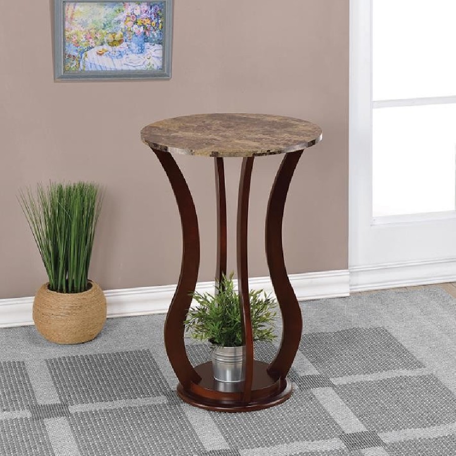 Round Marble Top Accent Table Brown