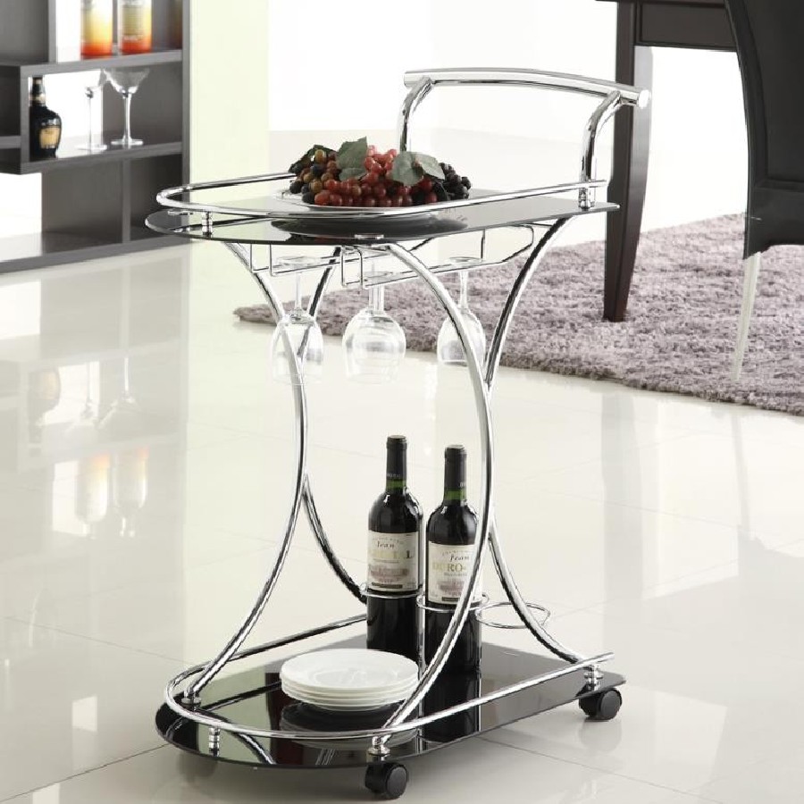 2-shelve Serving Cart Chrome and Black